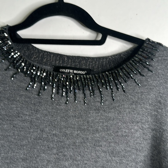 COLETTE MORDO gray wool sweater beaded edge hem size small - Picture 6 of 9